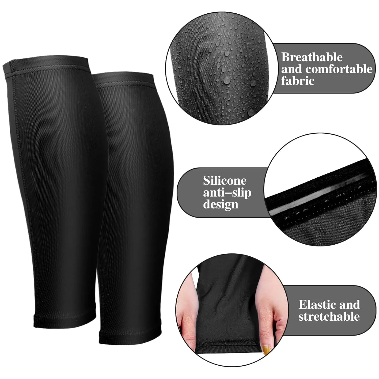 3 Pairs Calf Compression Sleeves for Men And Women Football Leg Sleeve Footless Compression Sock for Running Athlete Cycling (Black, White, Blue, Small)