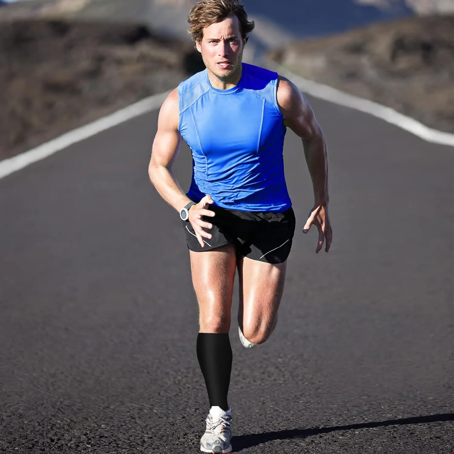 3 Pairs Calf Compression Sleeves for Men And Women Football Leg Sleeve Footless Compression Sock for Running Athlete Cycling (Black, White, Blue, Small)