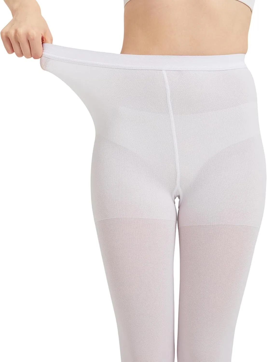 AMZAM Medical Compression Pantyhose for Women Men, 20-30 mmHg Graduated Compression Tights, Opaque Toeless Compression Stockings Waist High Support Tights for Edema, Varicose Veins, DVT, White L