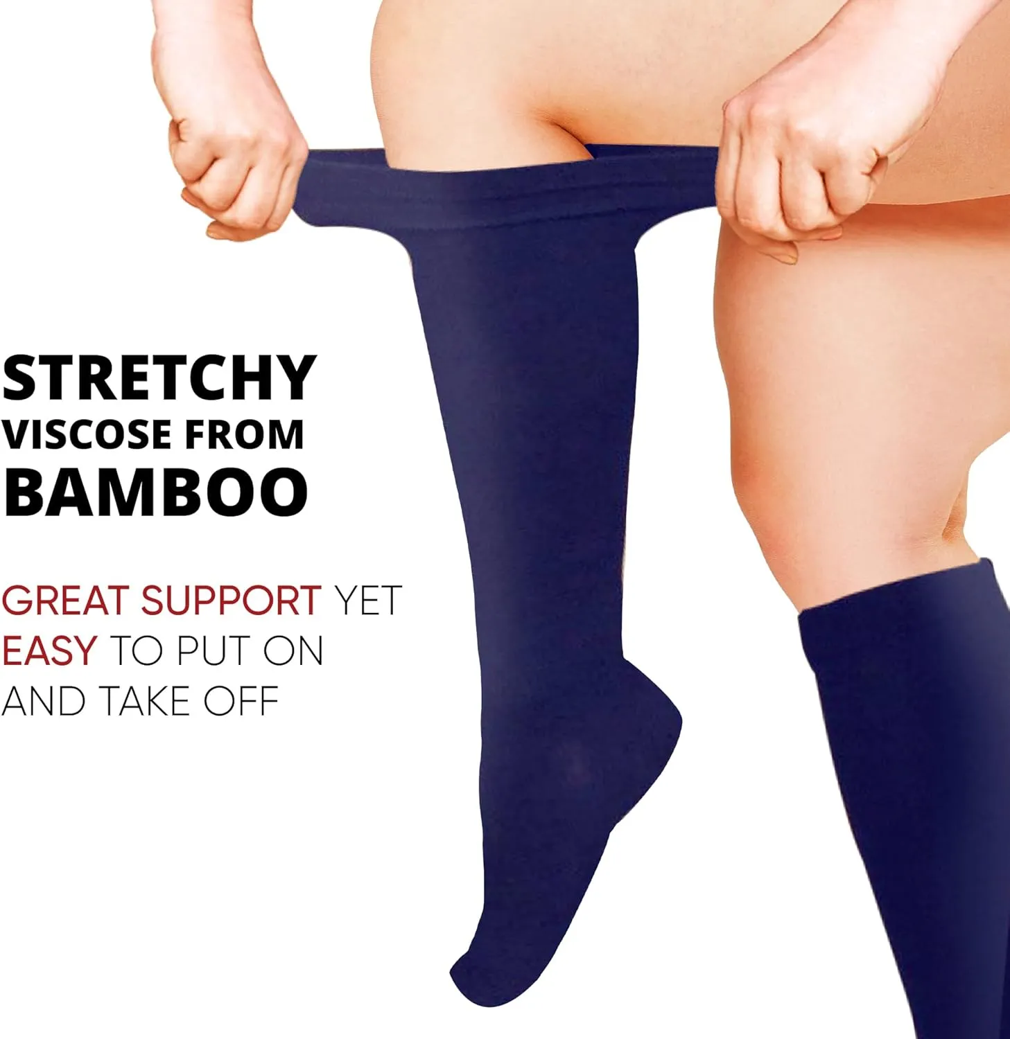 BAMS Plus Size Compression Socks Wide Calf XL XXL XXXL  Graduated Knee-High Support, Viscose from Bamboo Easy-On/Easy-Off