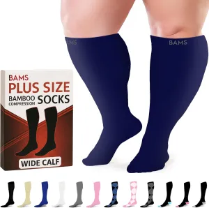 BAMS Plus Size Compression Socks Wide Calf XL XXL XXXL  Graduated Knee-High Support, Viscose from Bamboo Easy-On/Easy-Off