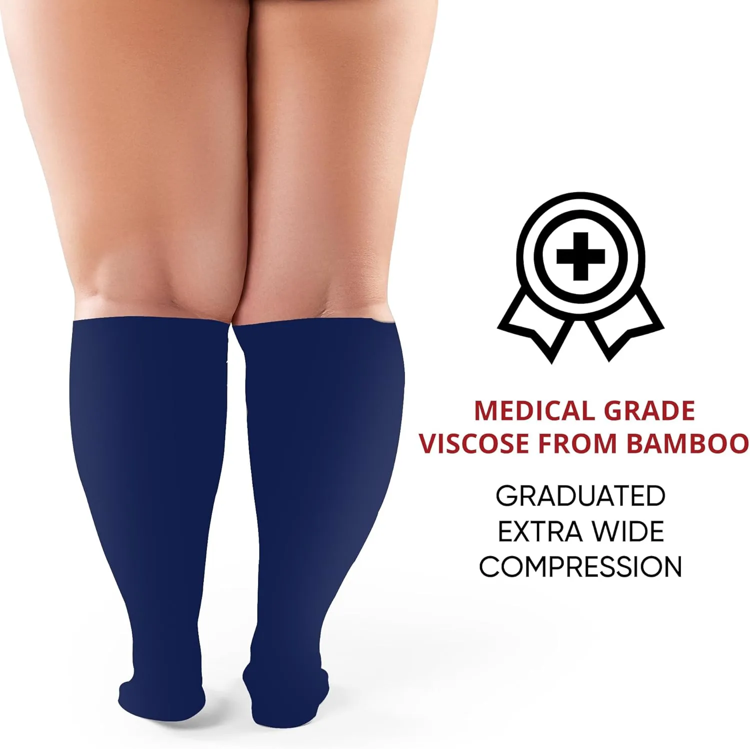 BAMS Plus Size Compression Socks Wide Calf XL XXL XXXL  Graduated Knee-High Support, Viscose from Bamboo Easy-On/Easy-Off