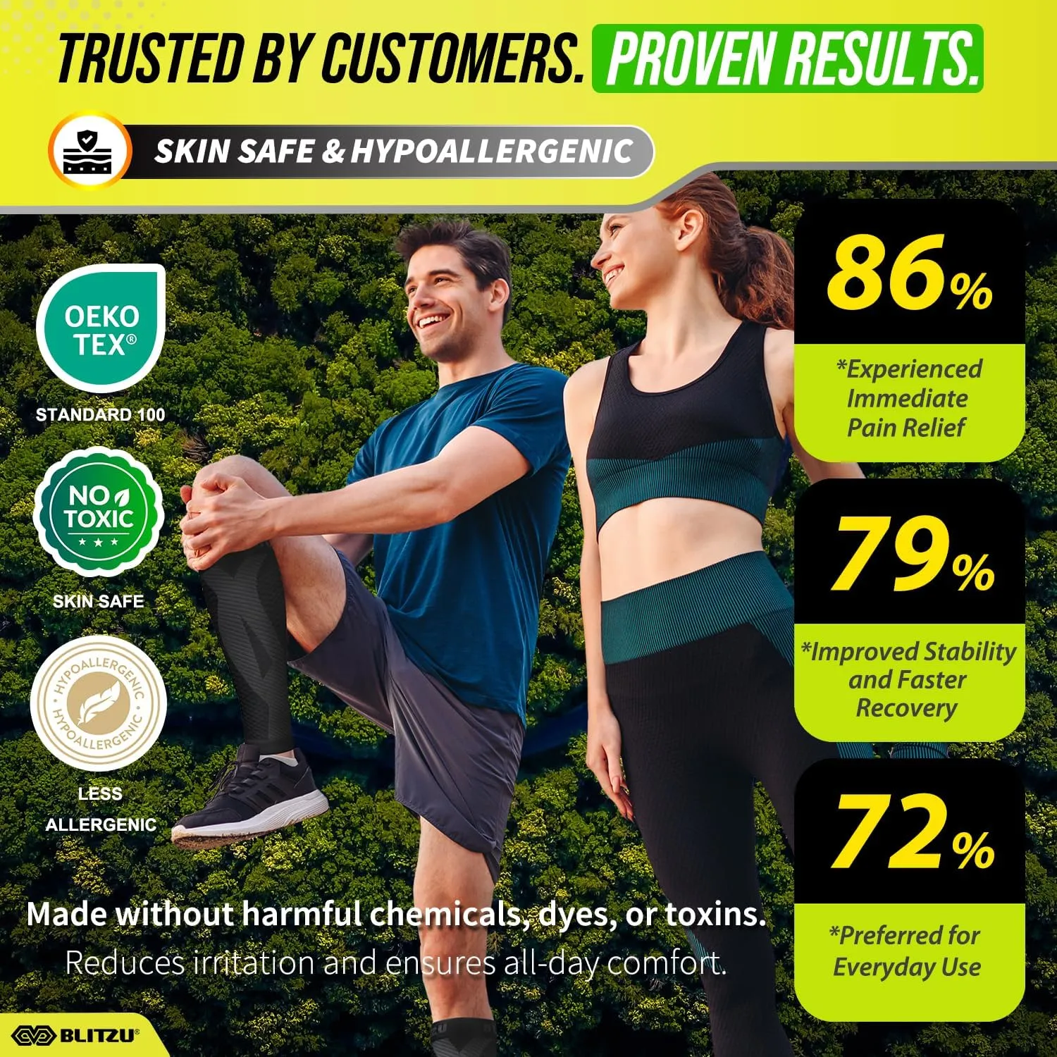 BLITZU Calf Compression Sleeve for Men & Women Footless Compression Socks Support Runners Leg Sleeve Shin Splints Pain Relief
