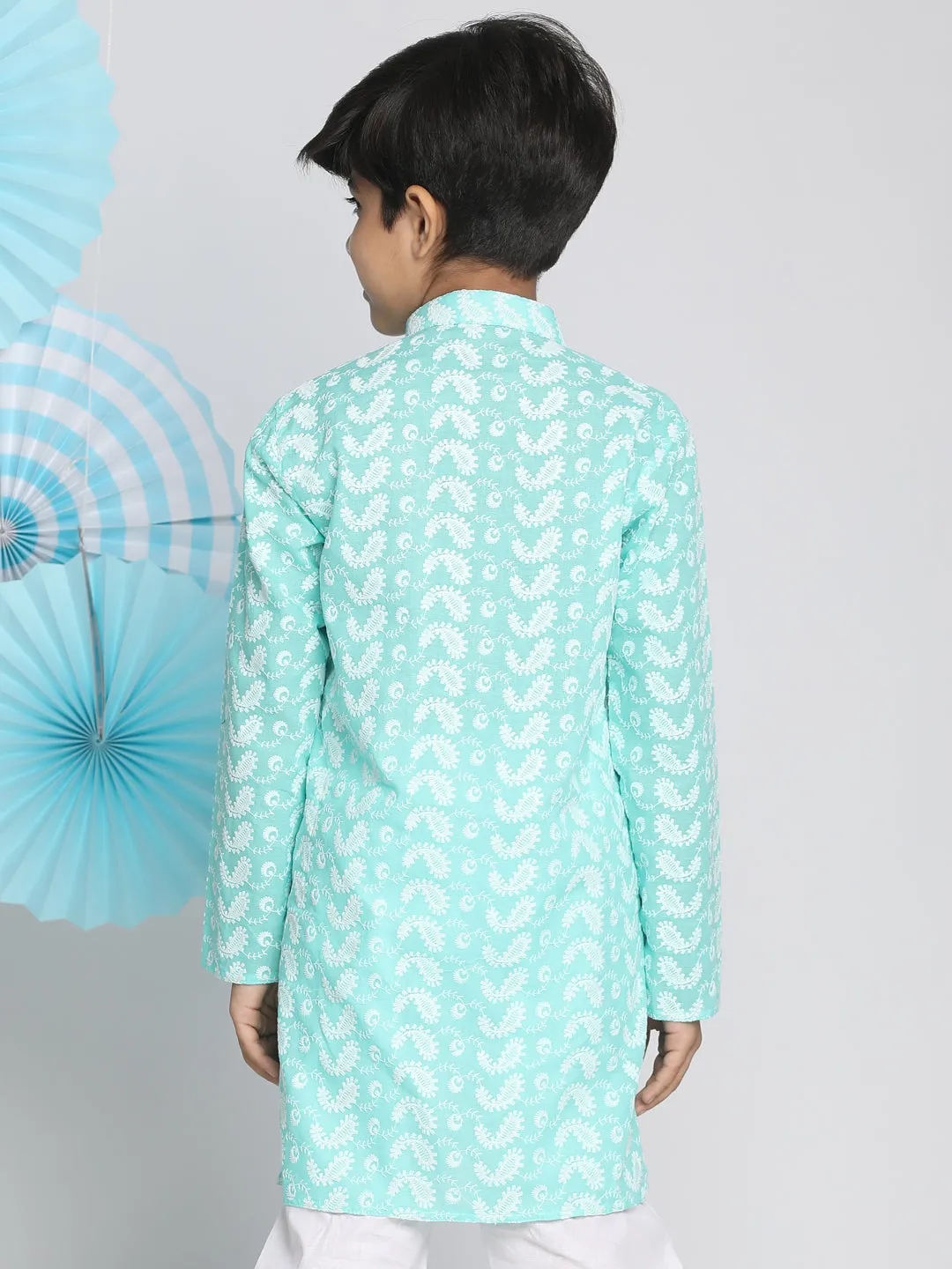 Boy's Chikankari Green Kurta - Vastramay Boys