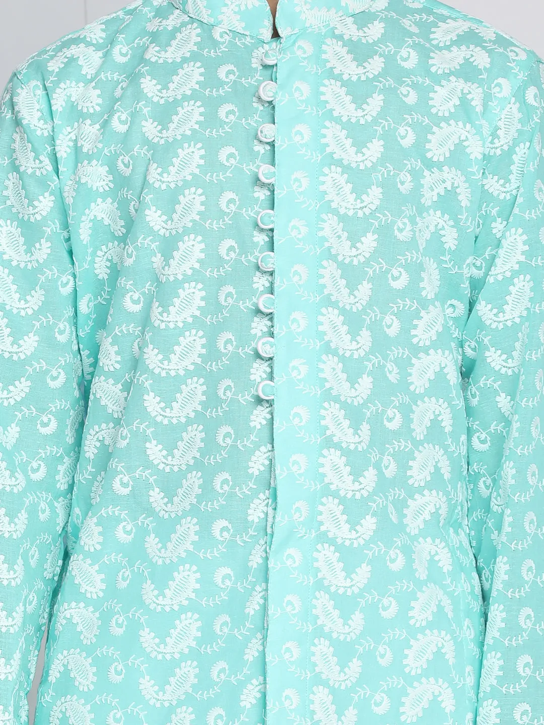 Boy's Chikankari Green Kurta - Vastramay Boys