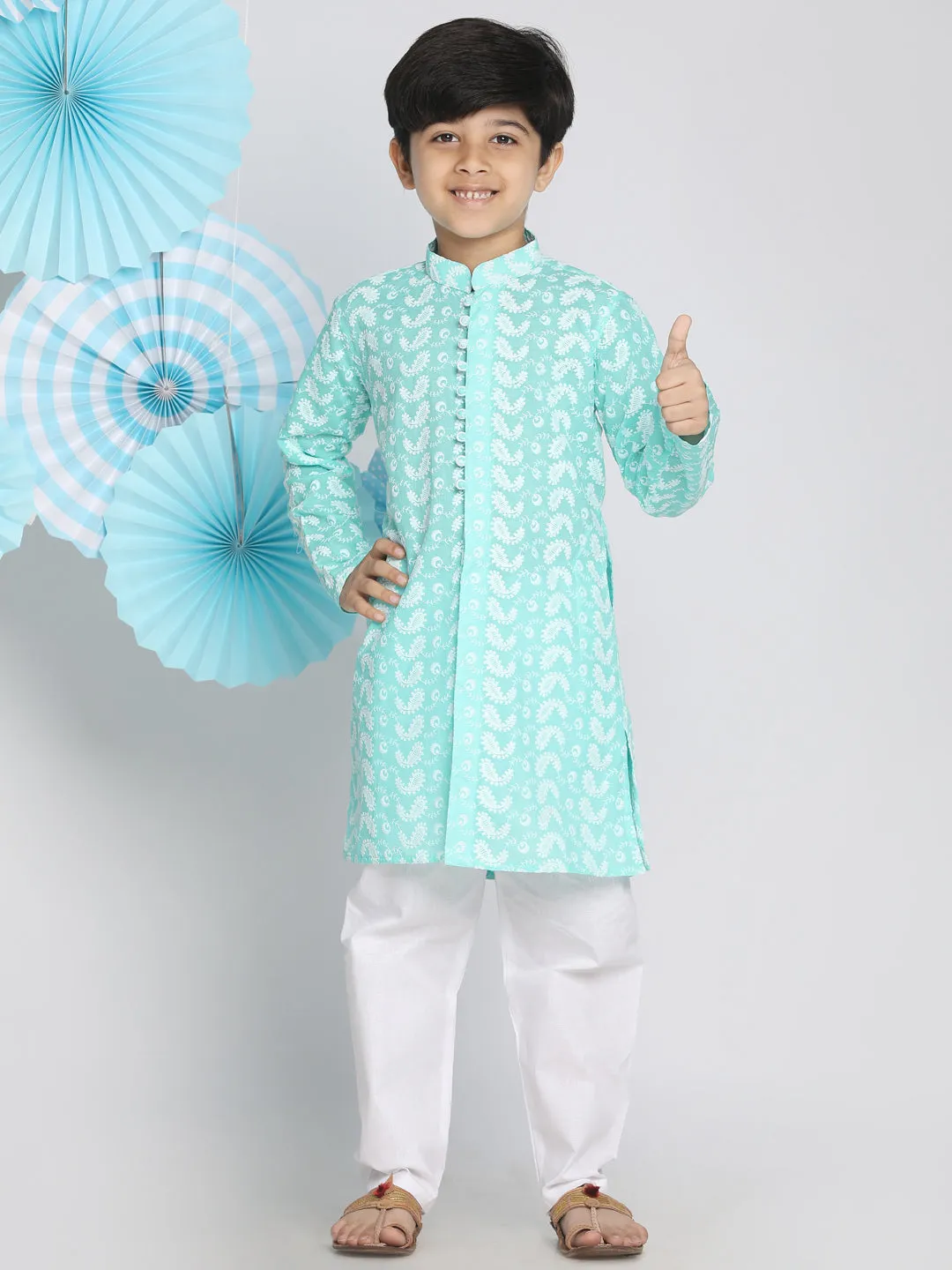 Boy's Chikankari Green Kurta - Vastramay Boys