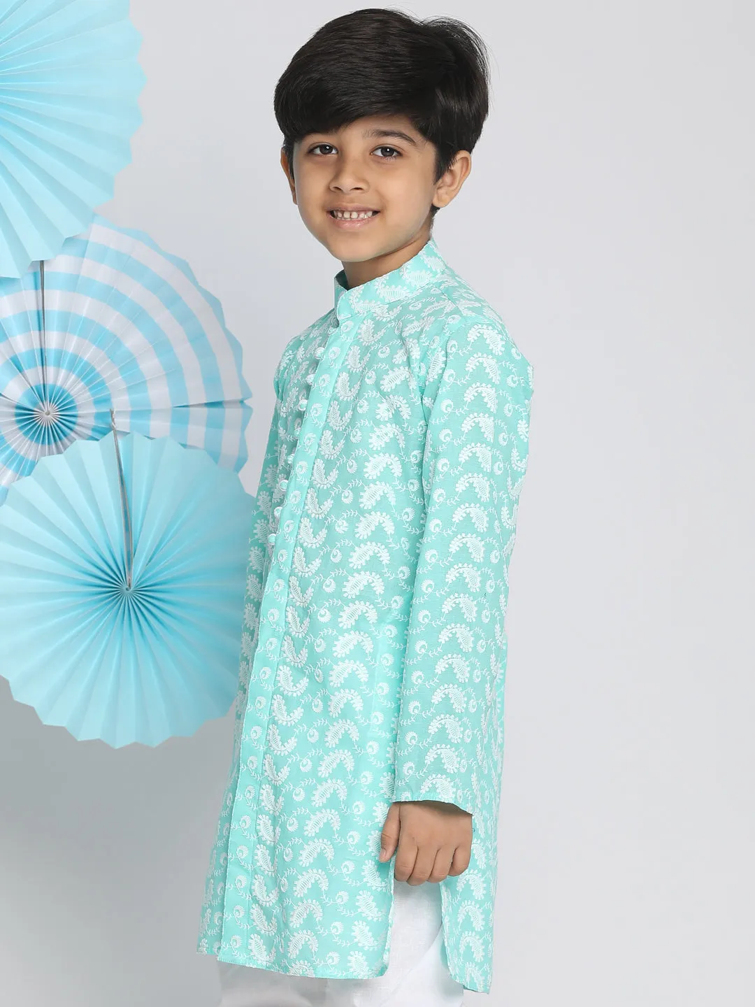Boy's Chikankari Green Kurta - Vastramay Boys