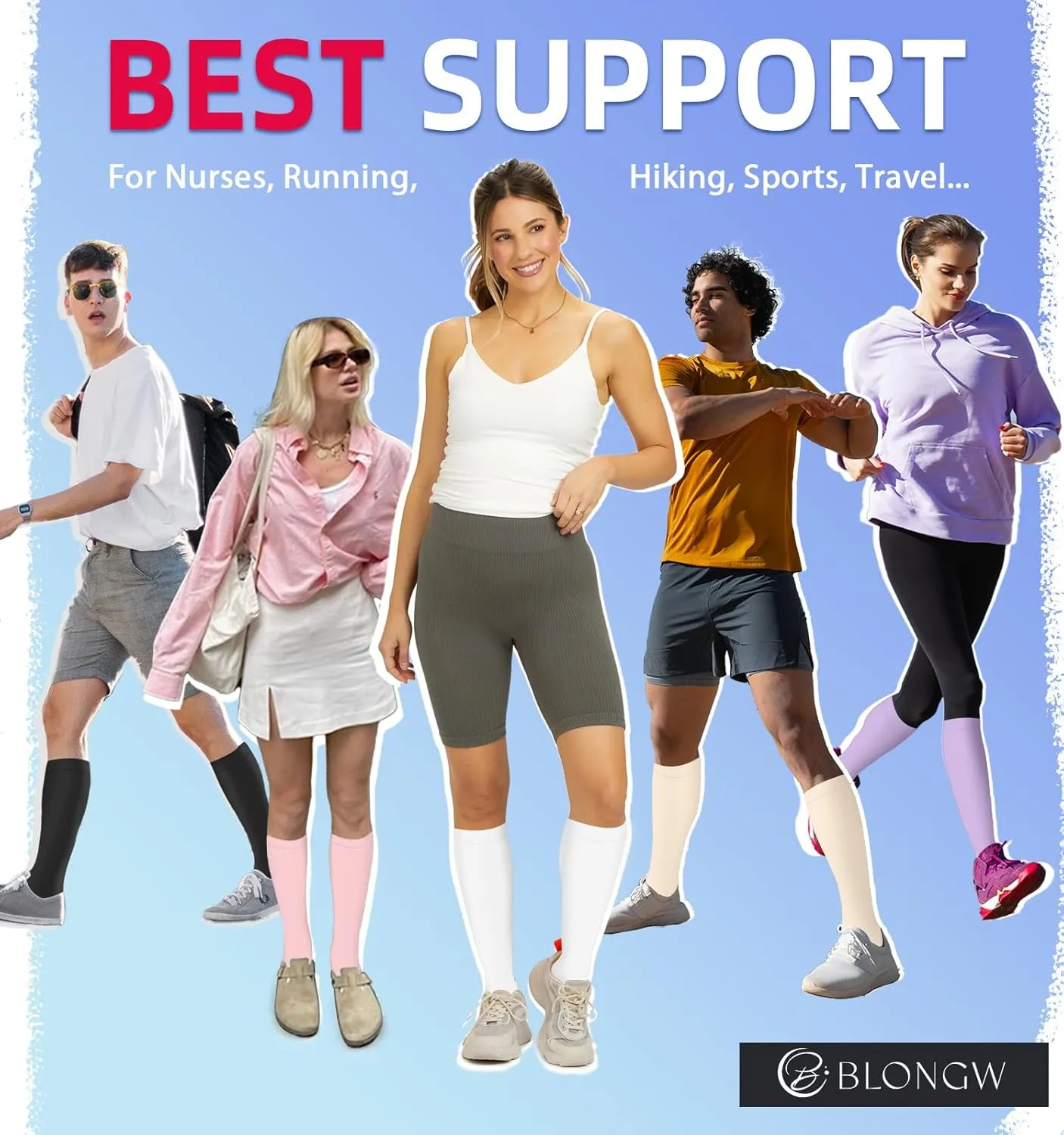 Compression Socks for Women & Men Circulation (4 Pairs) 15-20 mmHg is Best Support for Nurses Running Hiking Travel