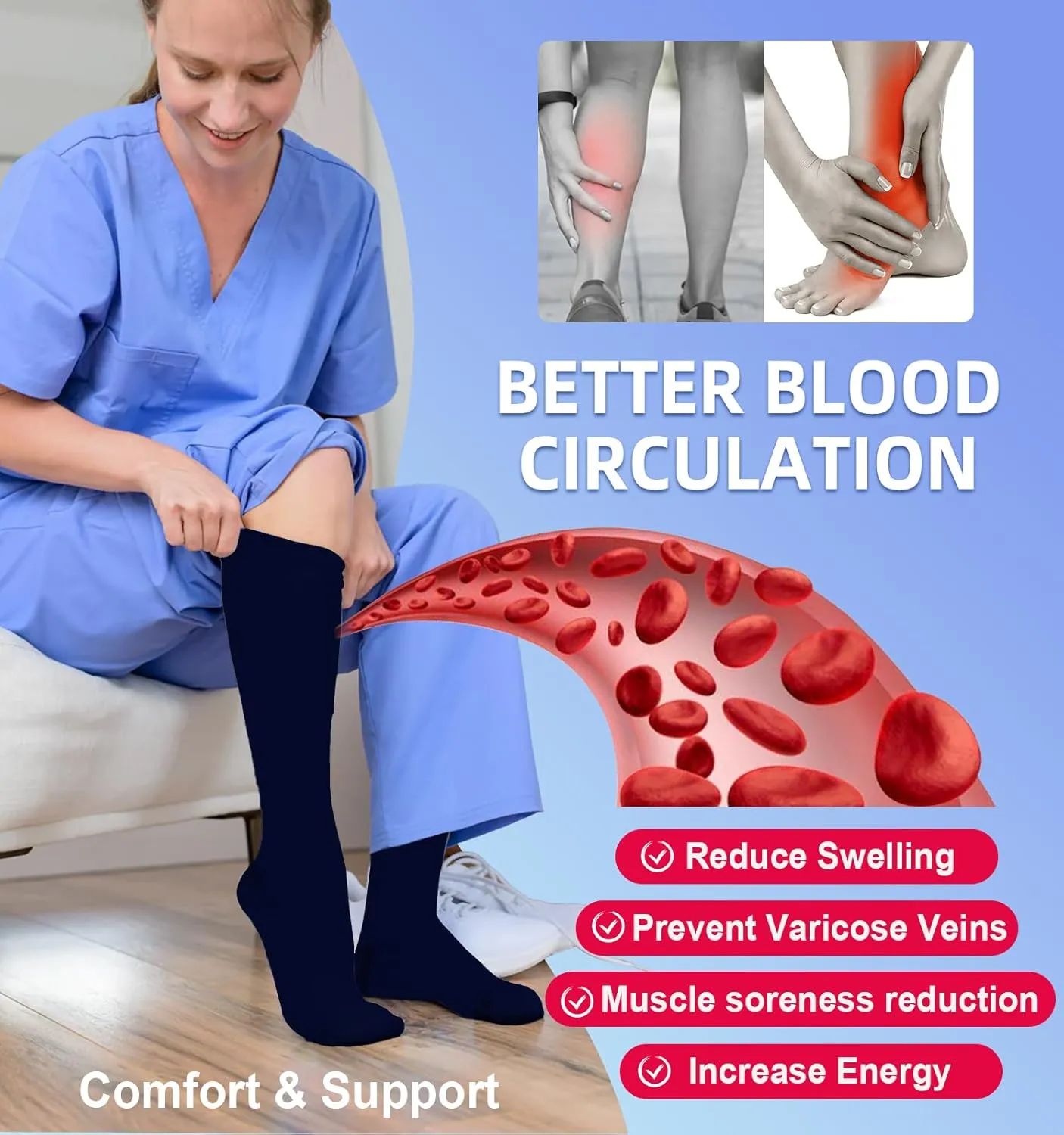 Compression Socks for Women & Men Circulation (4 Pairs) 15-20 mmHg is Best Support for Nurses Running Hiking Travel