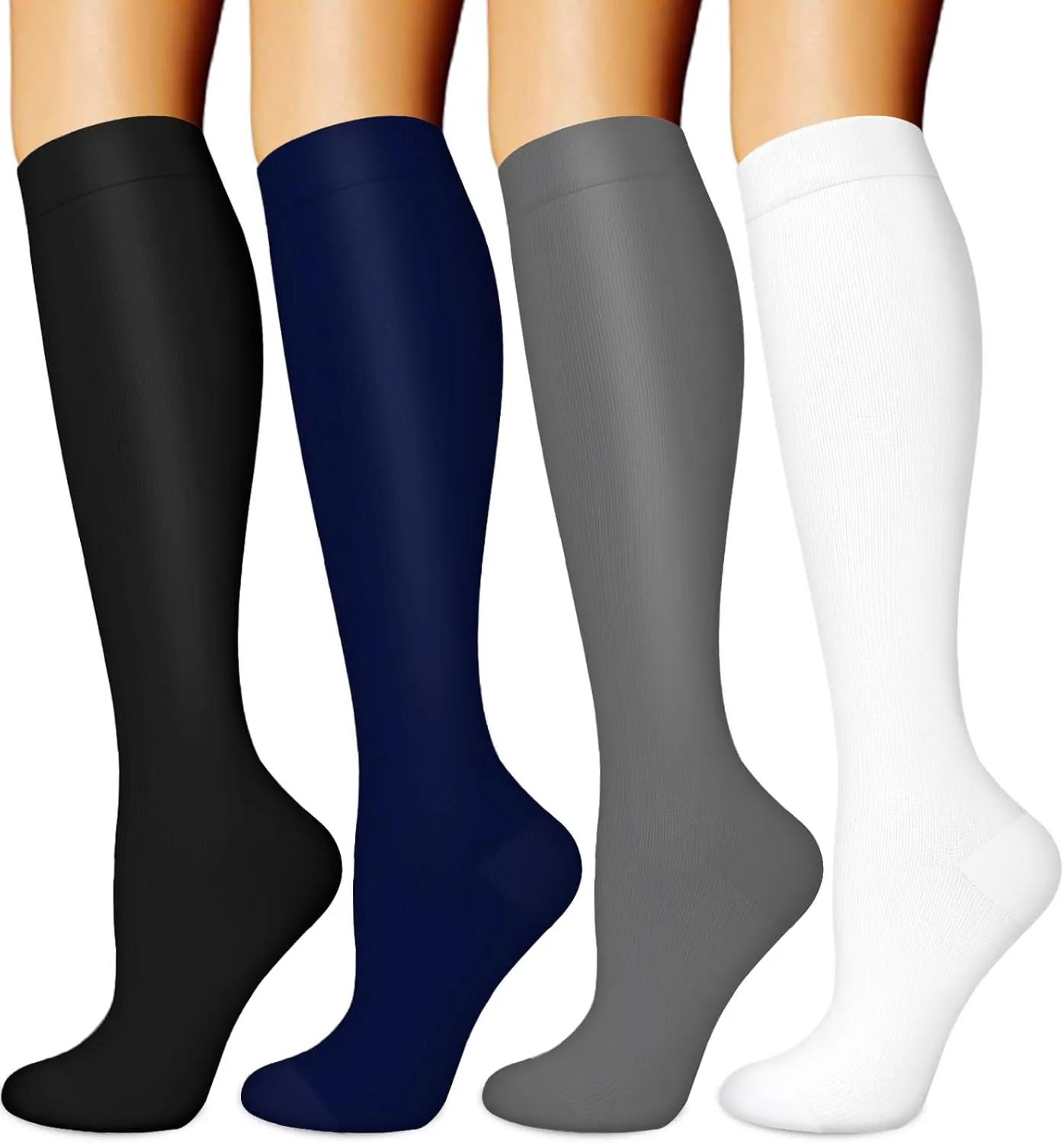 Compression Socks for Women & Men Circulation (4 Pairs) 15-20 mmHg is Best Support for Nurses Running Hiking Travel