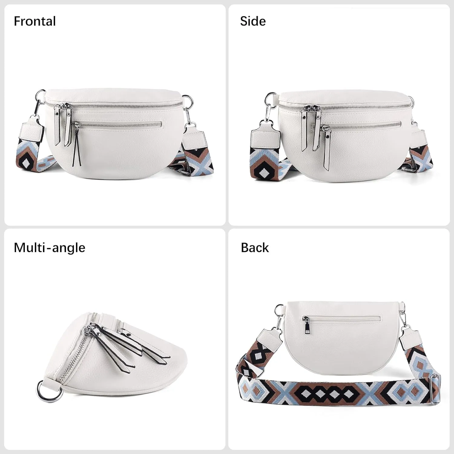 Crossbody Fanny Packs for Women Sling Bags with Coin Purse Bumbag Vegan Leather Belt Bag Chest Purse for Travel (White)