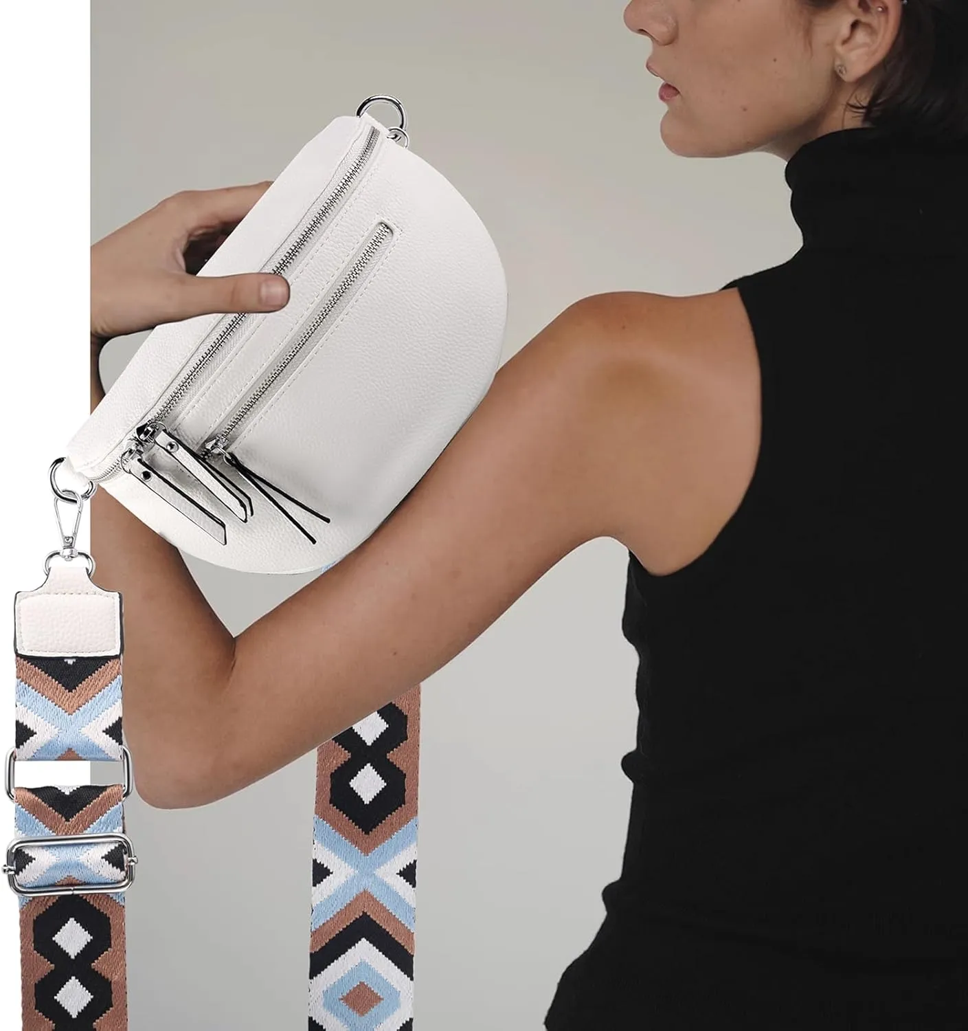 Crossbody Fanny Packs for Women Sling Bags with Coin Purse Bumbag Vegan Leather Belt Bag Chest Purse for Travel (White)