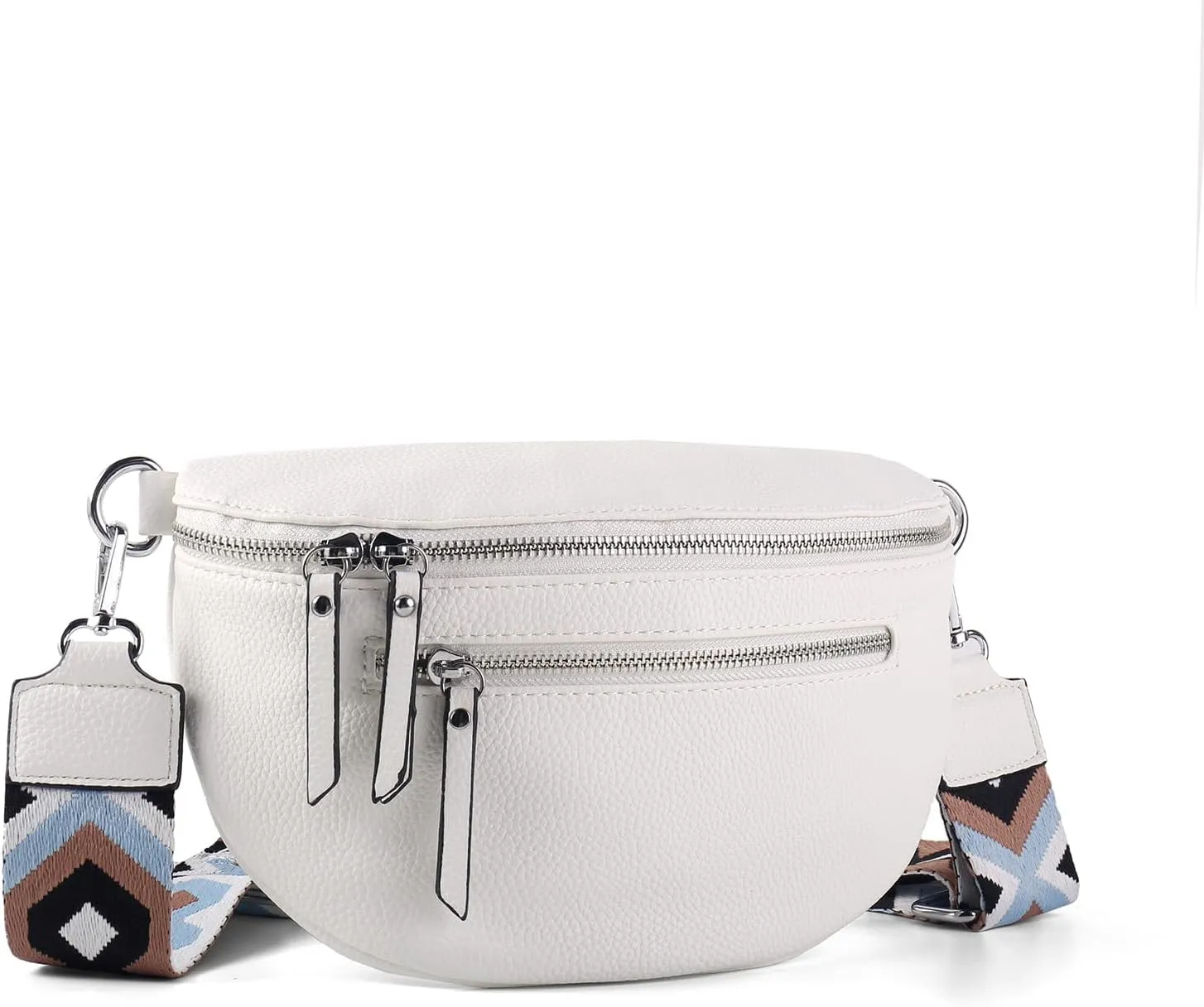 Crossbody Fanny Packs for Women Sling Bags with Coin Purse Bumbag Vegan Leather Belt Bag Chest Purse for Travel (White)