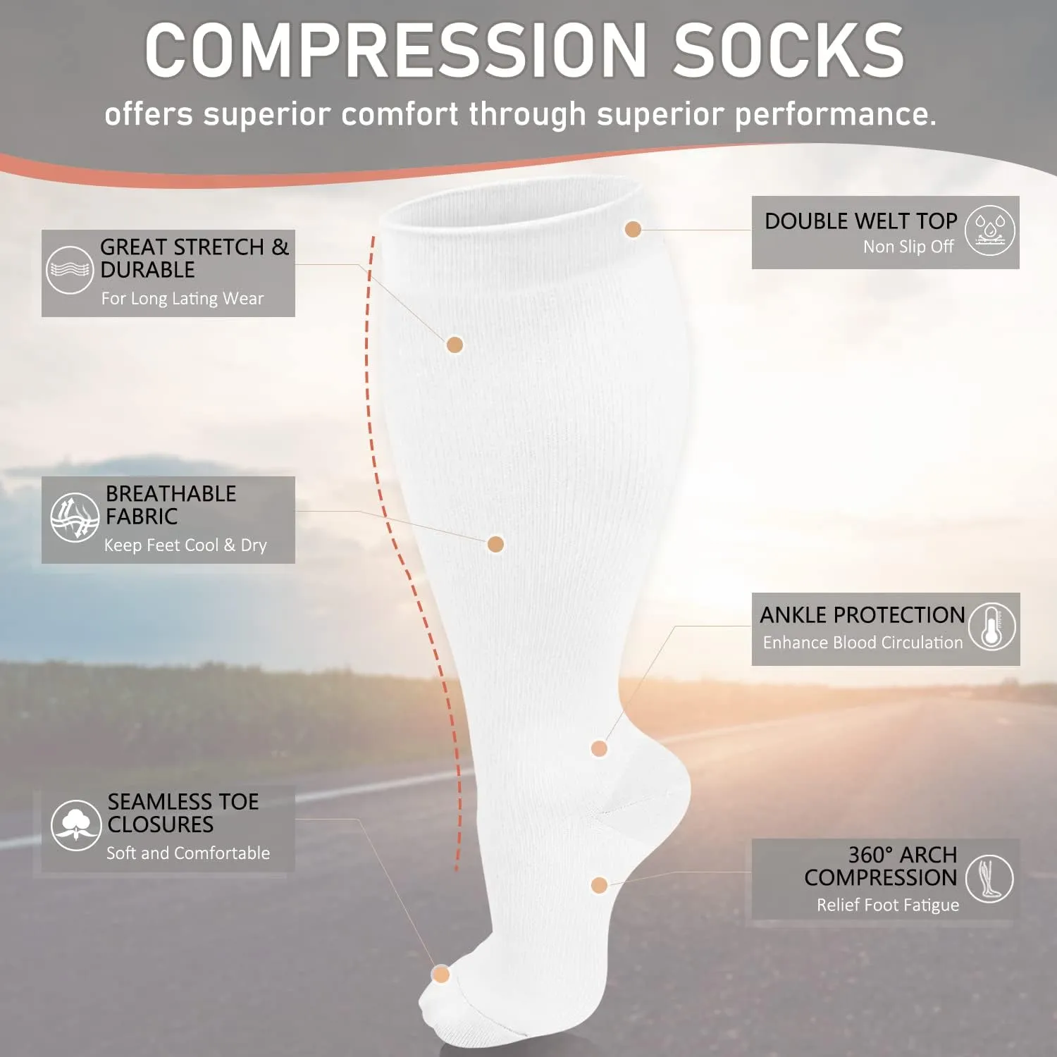 Diu Life 3 Pairs Plus Size Compression Socks for Women and Men Wide Calf Extra Knee High Support for Circulation