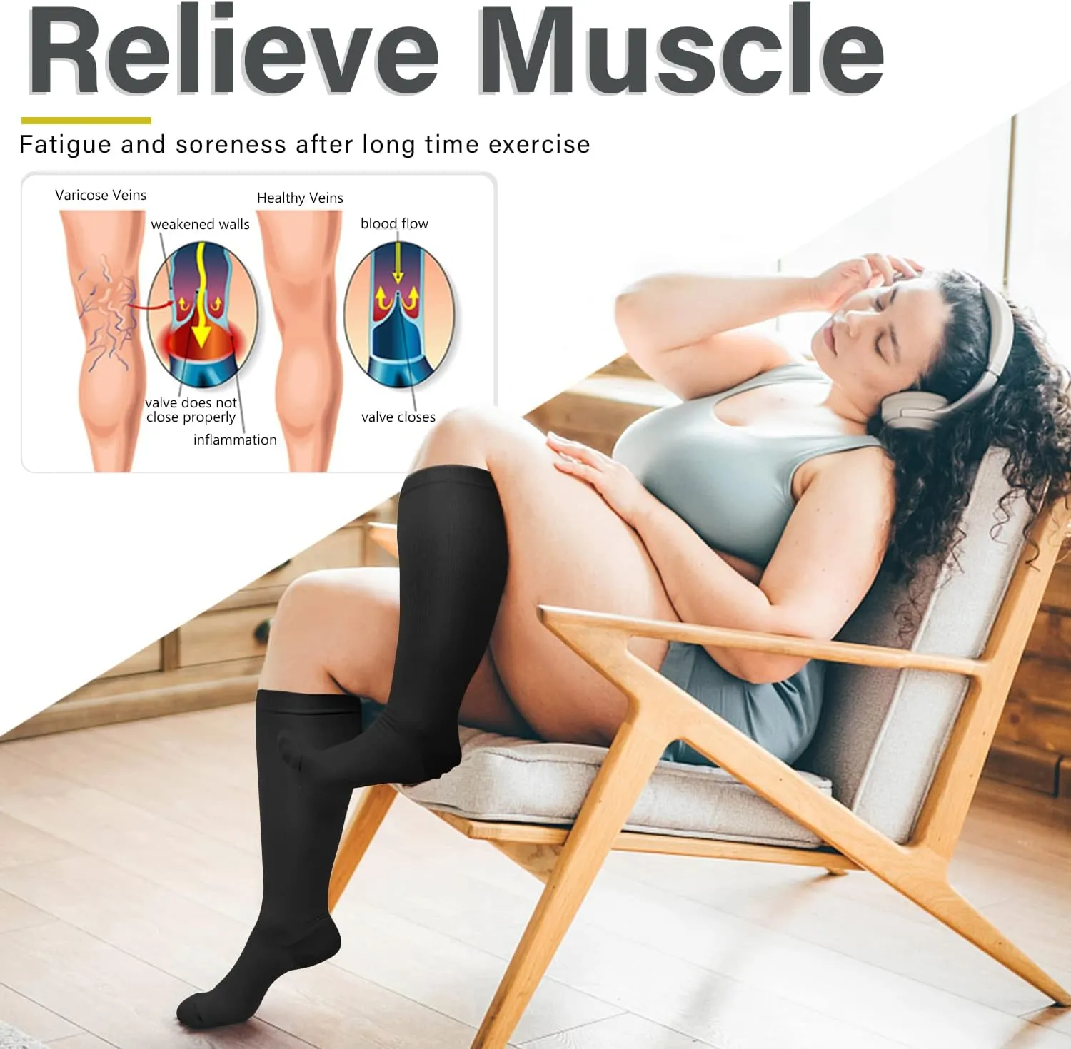 Diu Life 3 Pairs Plus Size Compression Socks for Women and Men Wide Calf Extra Knee High Support for Circulation