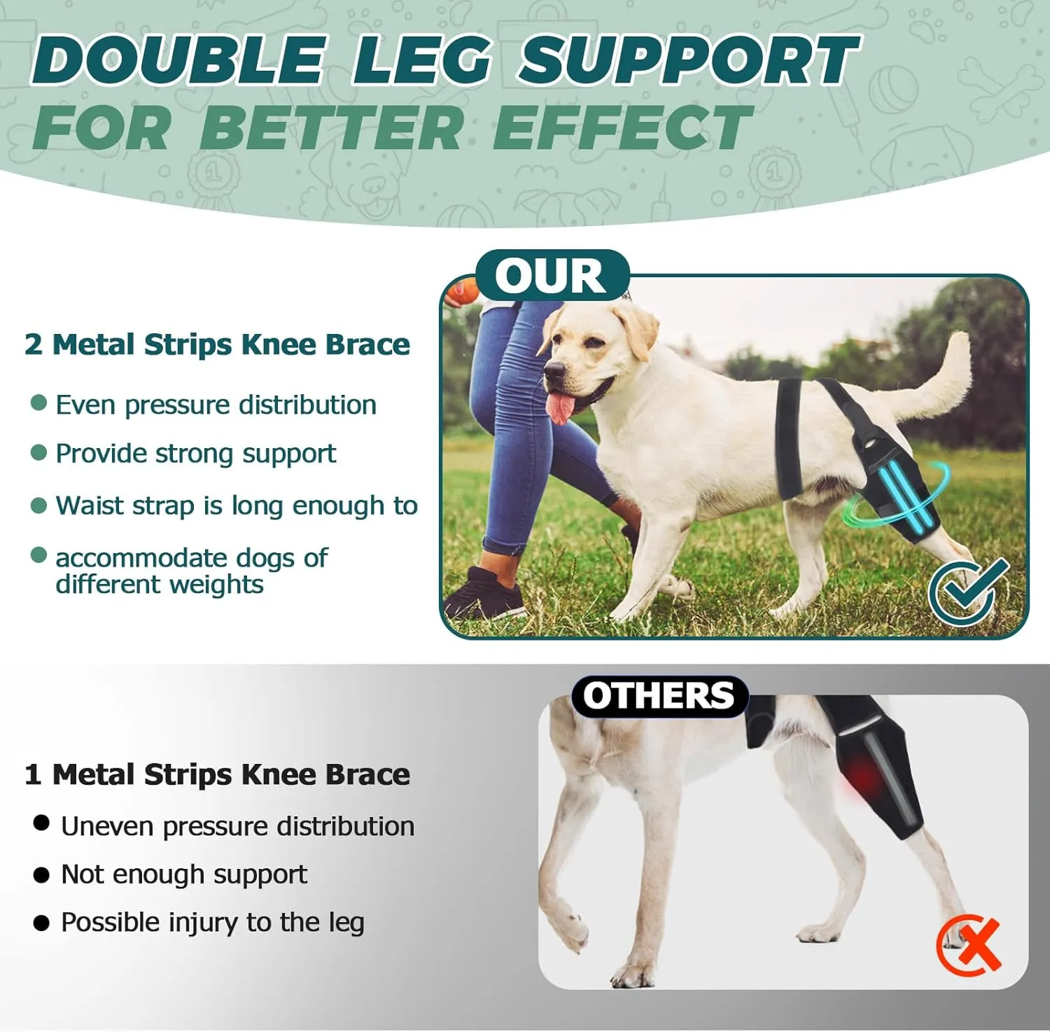 Dog Knee Brace for Back Leg Fit Large to Small Dogs Strong Support Dog ACL Hip Brace with 2 Metal Strips for Hip Dysplasia, CCL, Ligament Injuries & Osteoarthritis (Right Leg, 2XL)