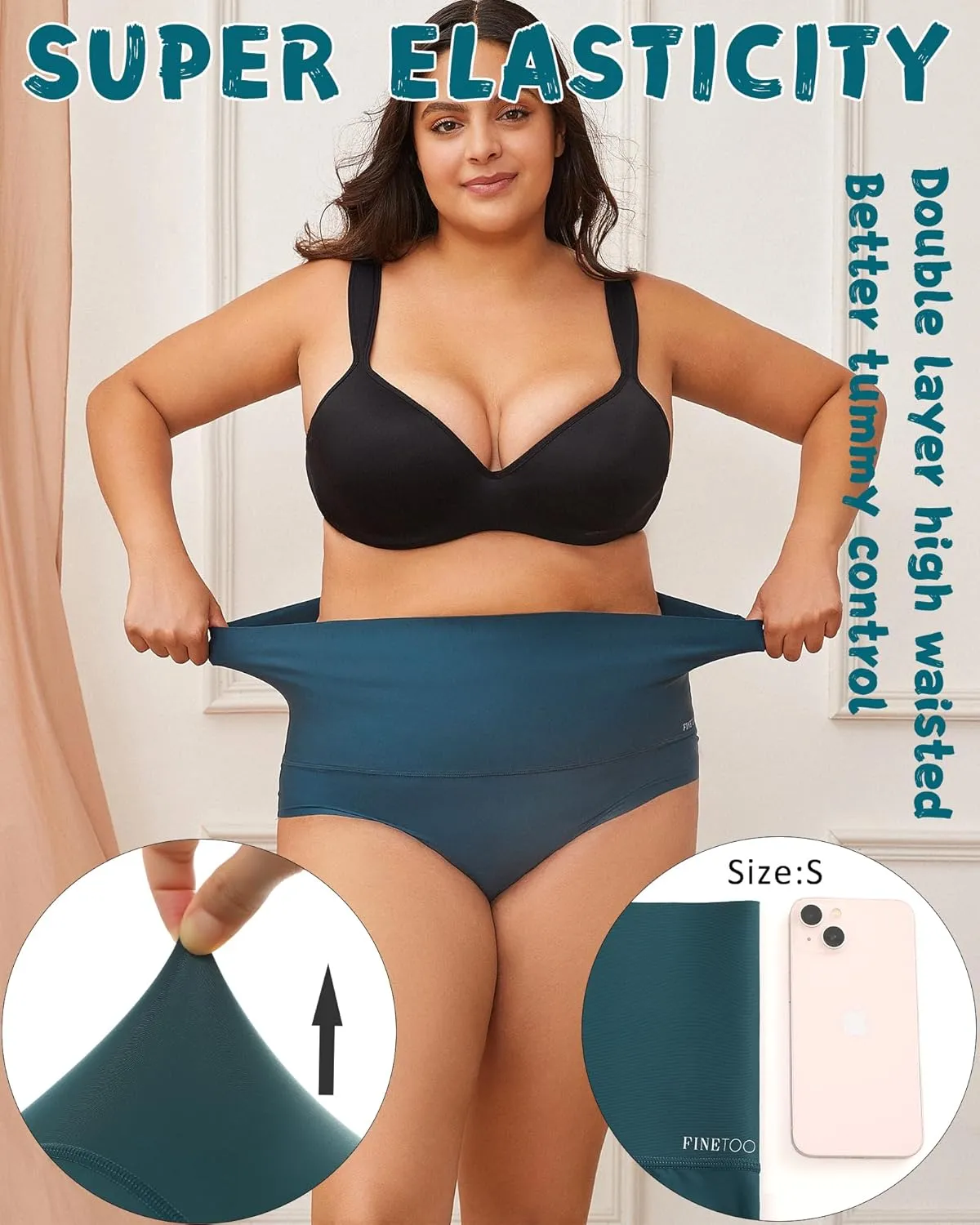 FINETOO Tummy Control Underwear for Women High Waisted Nylon Brief No Show Womens Bikini Seamless Panties 4pack S-XXXL