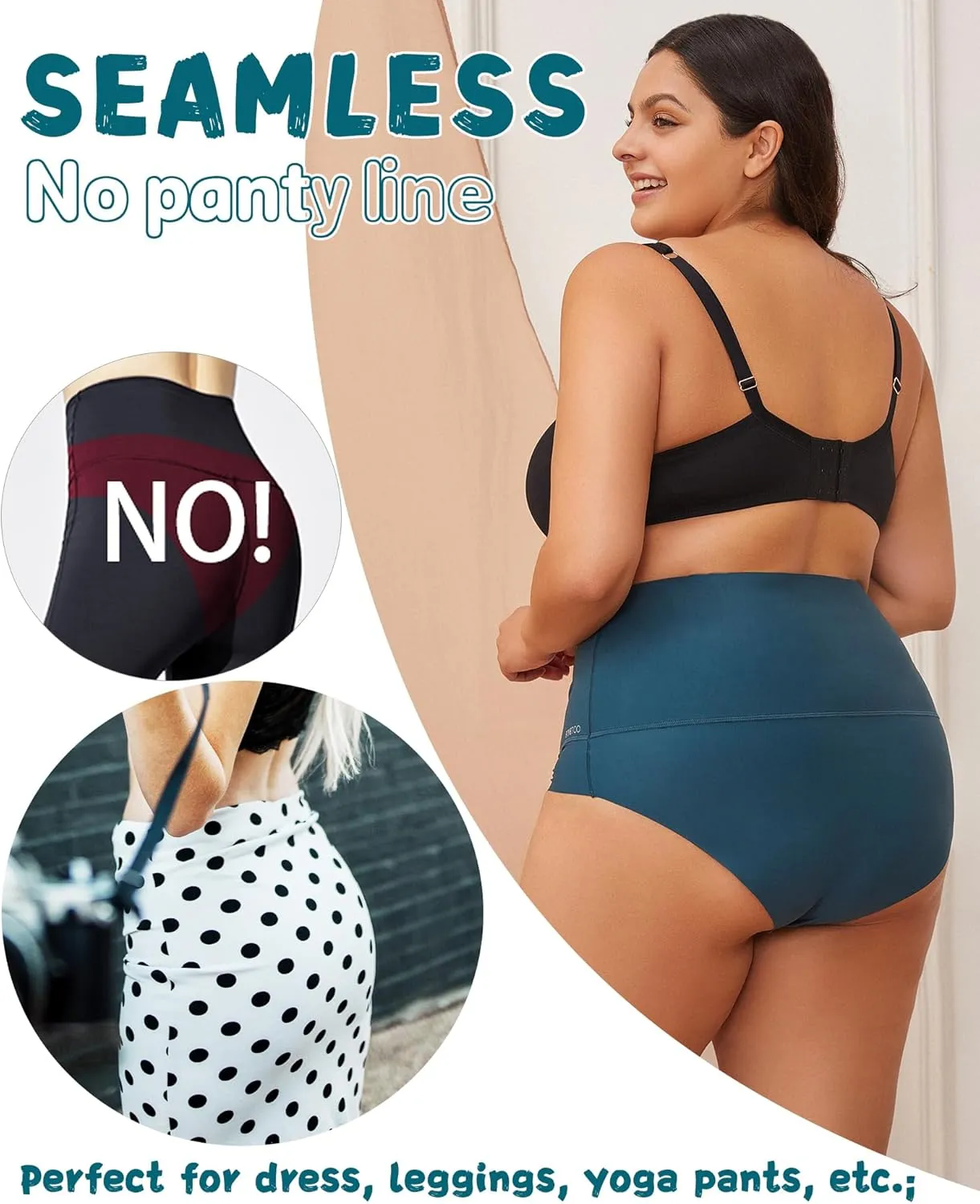 FINETOO Tummy Control Underwear for Women High Waisted Nylon Brief No Show Womens Bikini Seamless Panties 4pack S-XXXL