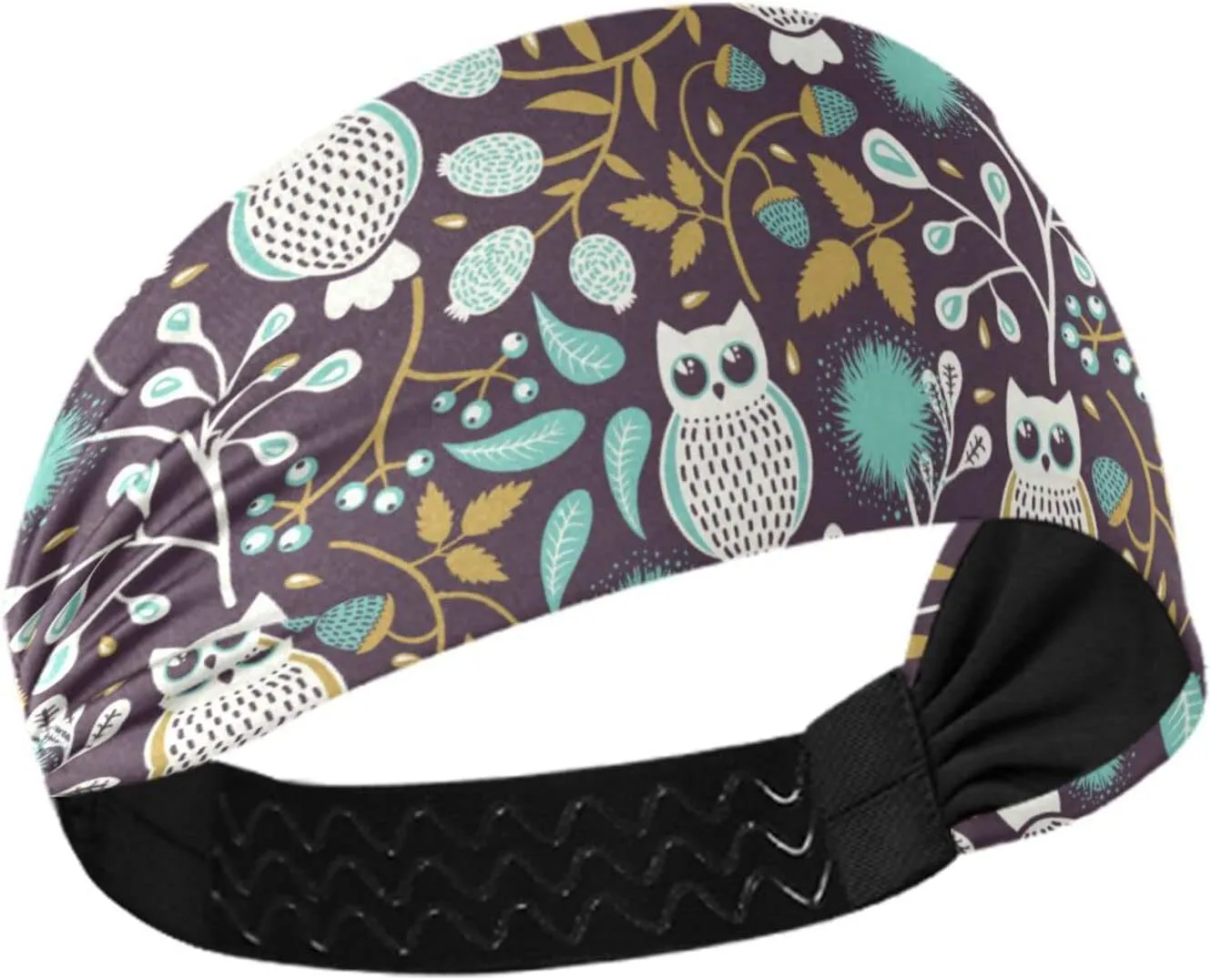 Forest Owl Animals Pattern Headband for Women, Elastic Headwraps Hair Band Sweatband