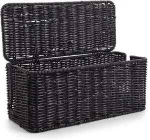 Handmade Cable Management Box Black, Imitation Rattan Cord Organizer Cord Hider Box, Desk Cord Management Box to Hide Cords and Power Strip L12.5 W5.2 H5.5