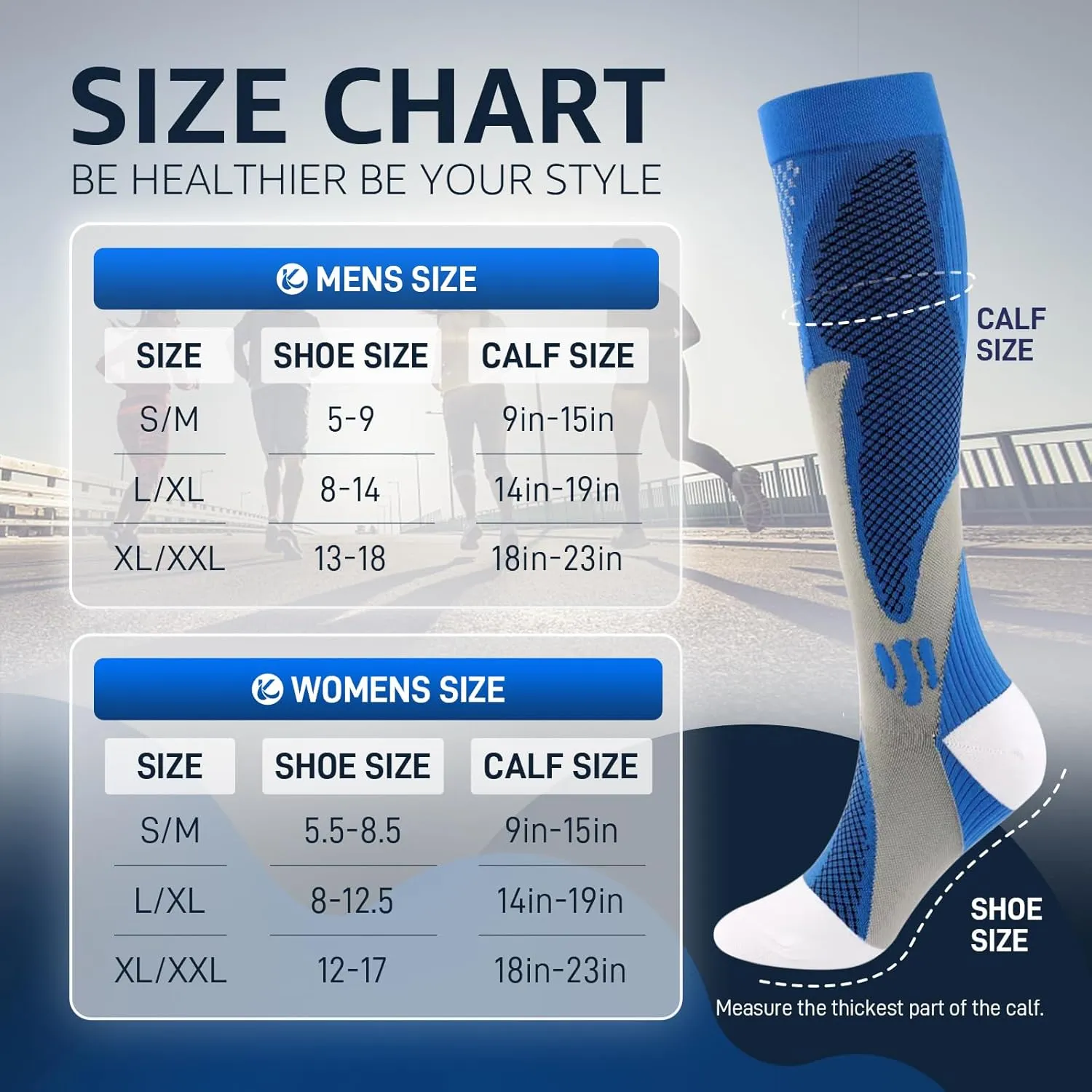 Kickticks 4 Pairs Compression Socks for Woman & Man Unisex 20-30mmHg Knee high Plus Size Wide Calves for Flying Running