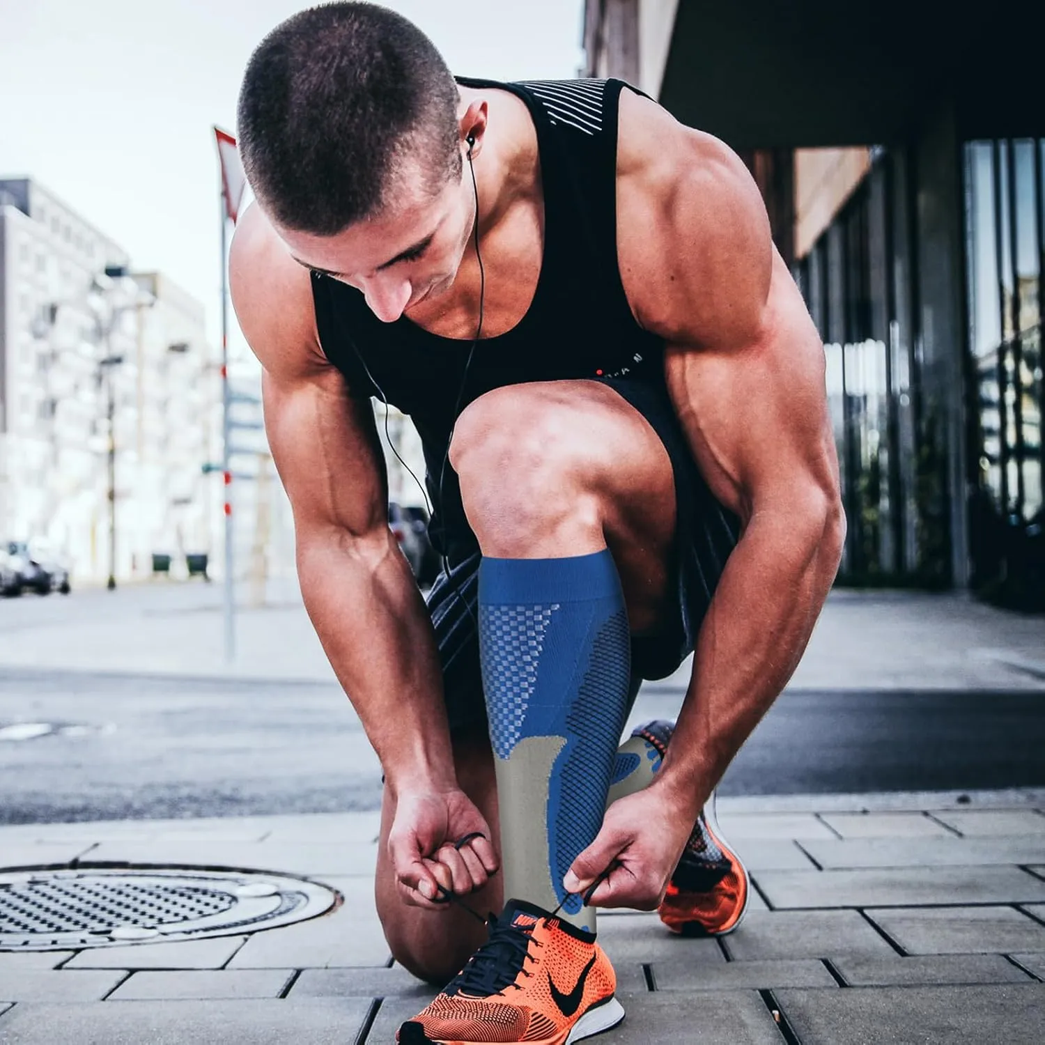 Kickticks 4 Pairs Compression Socks for Woman & Man Unisex 20-30mmHg Knee high Plus Size Wide Calves for Flying Running
