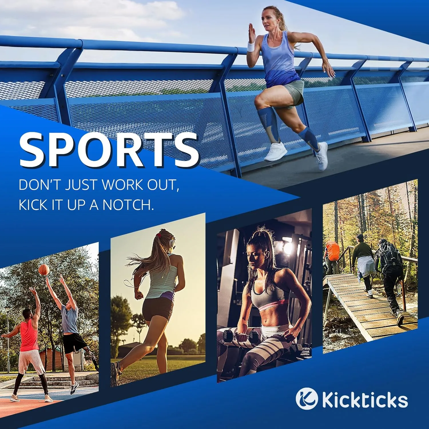 Kickticks 4 Pairs Compression Socks for Woman & Man Unisex 20-30mmHg Knee high Plus Size Wide Calves for Flying Running
