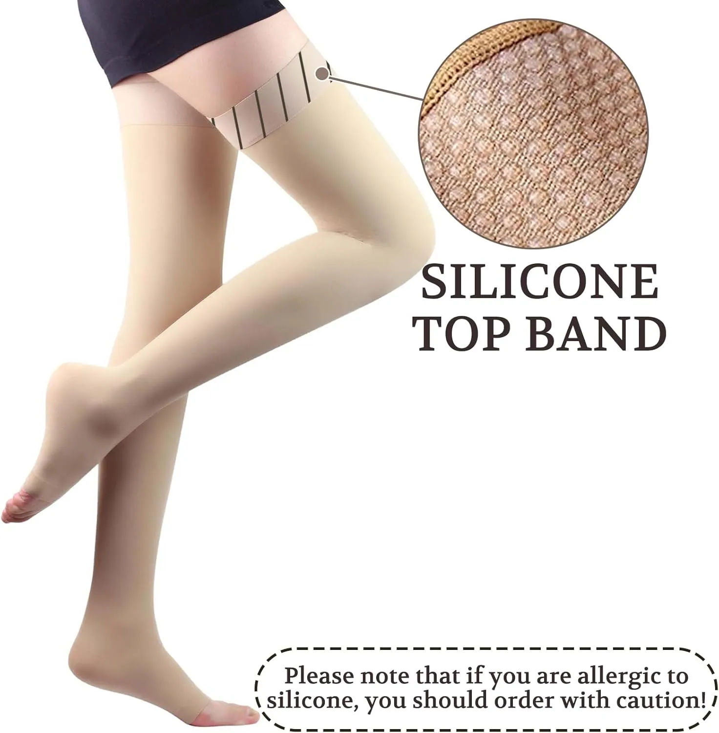 Lin Performance 15-20 mmHg Medical Compression Stockings for Women and Men Thigh High Dot-Top Open Toe Socks for Varicose Vein Swollen legs Travel Flight Pregnant(Beige,XL)