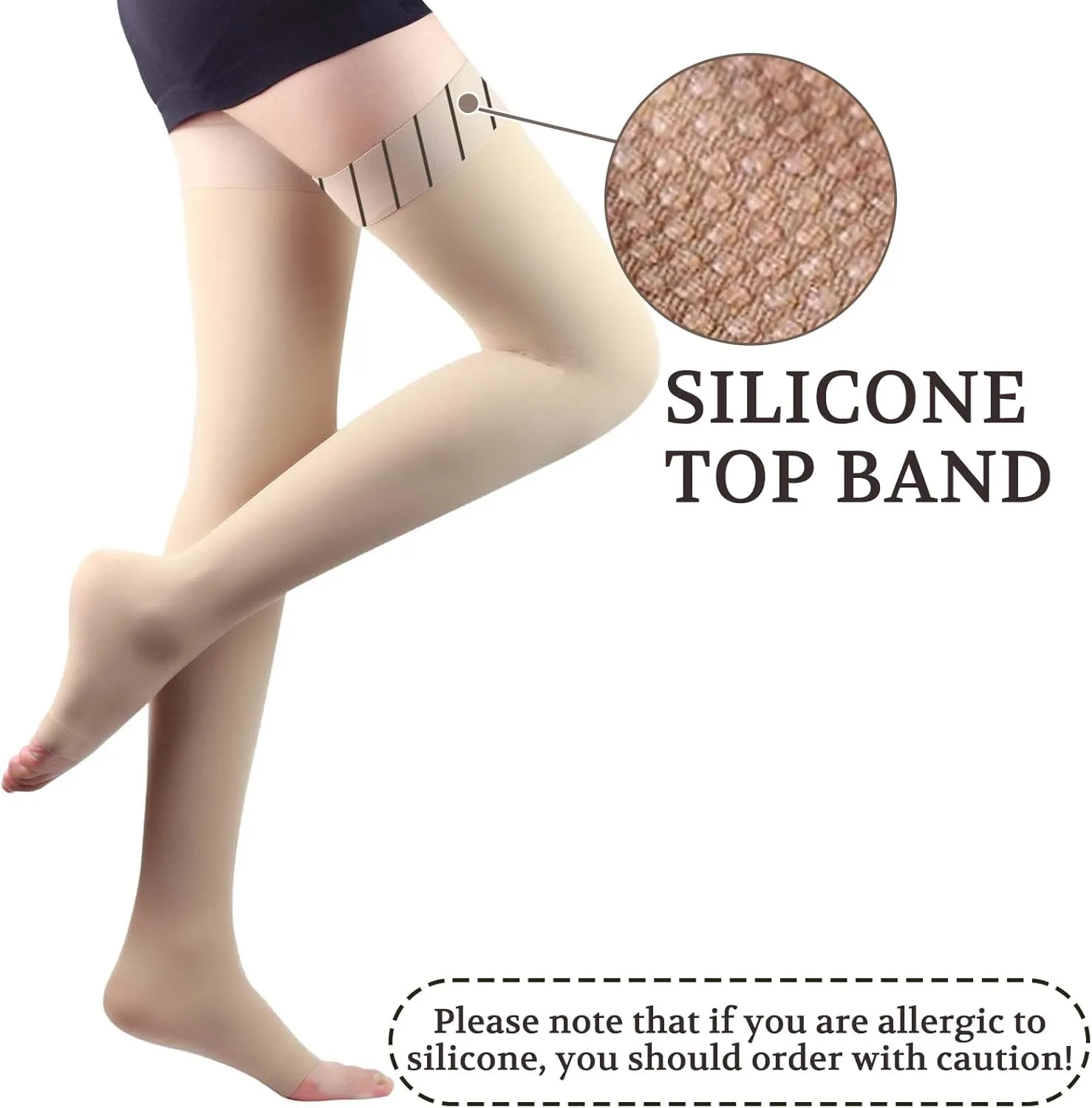 Lin Performance 20-30 mmHg Medical Compression Stockings for Women and Men Thigh High,Dot-Top,Open Toe Socks for Varicose Vein Swollen legs Travel Flight Pregnant(Beige,M)