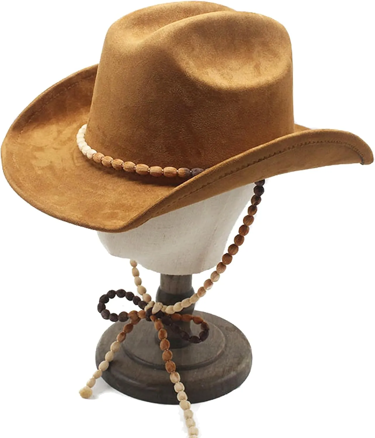 Lisianthus Women Men Wide Brim Suede Western Cowboy Cowgirl Hat with Wind Lanyard