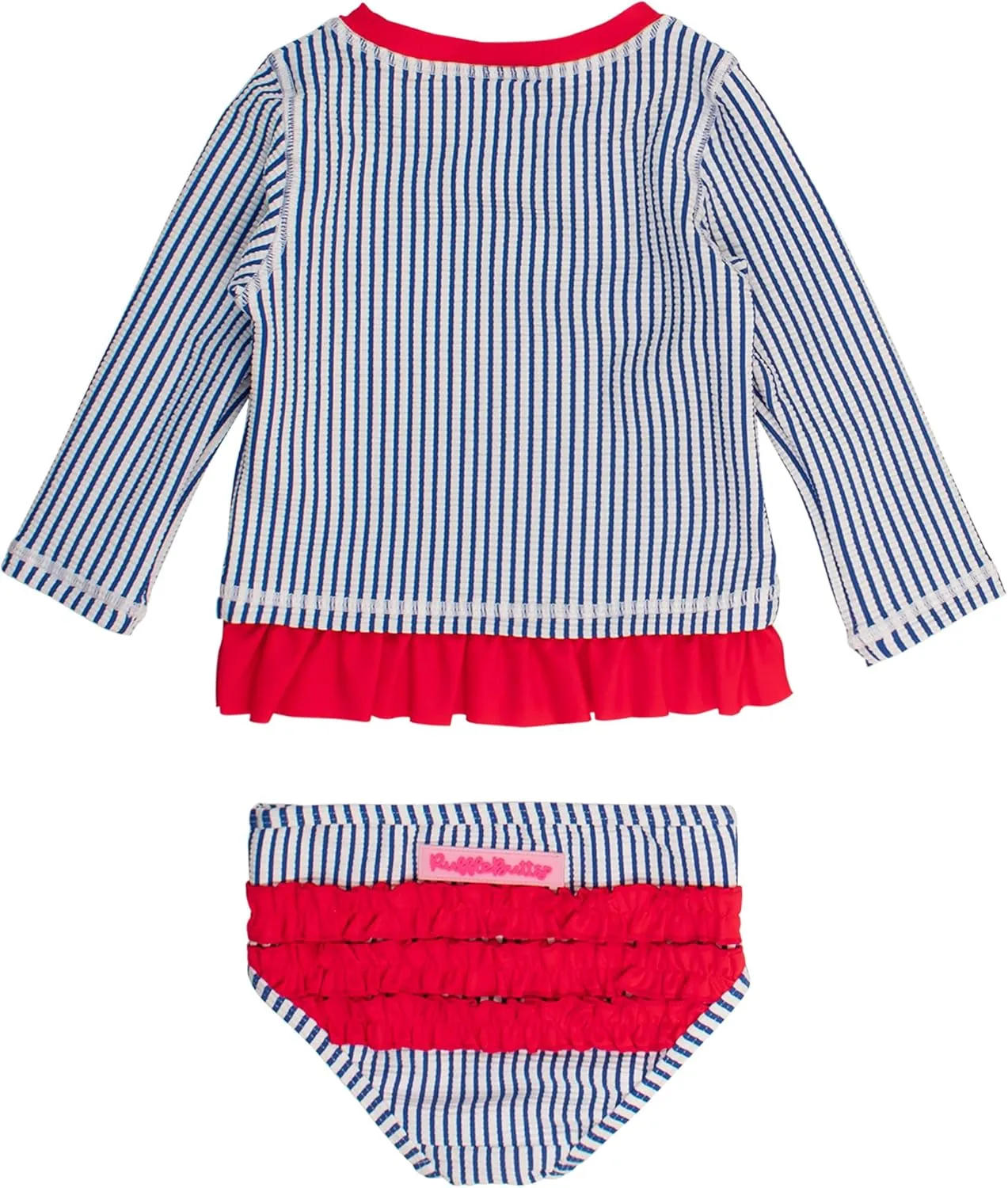 RuffleButts Baby/Toddler Girls Seersucker Long Sleeve Rash Guard Bikini