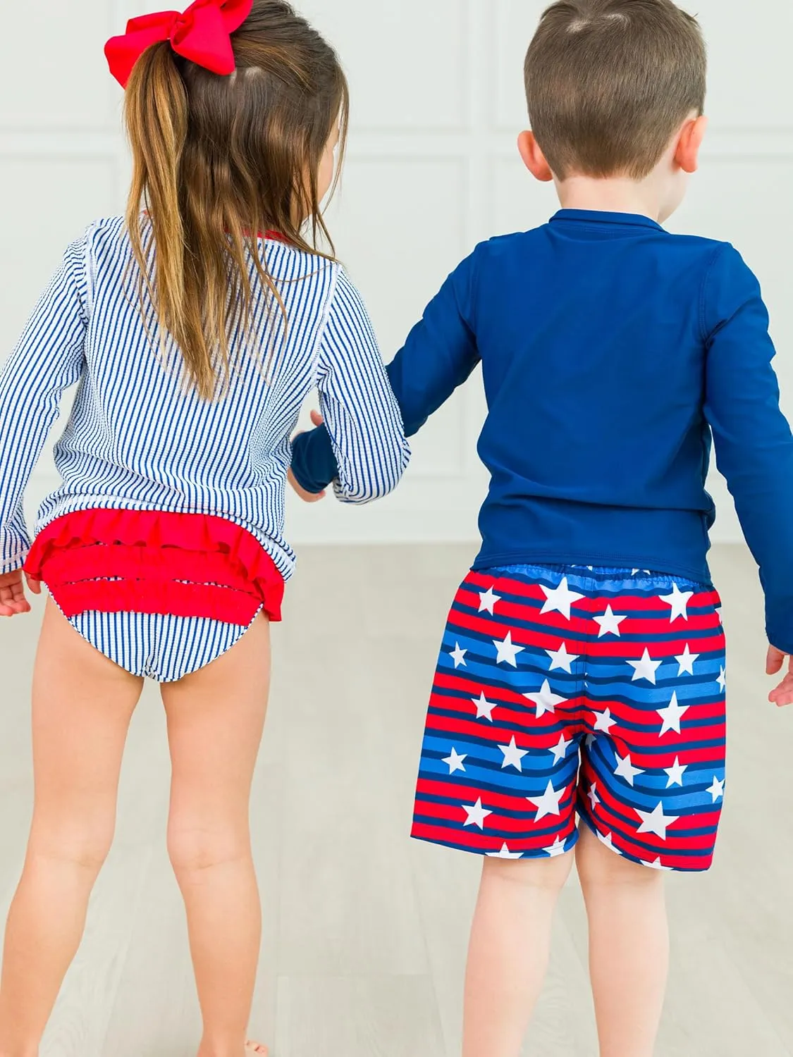 RuffleButts Baby/Toddler Girls Seersucker Long Sleeve Rash Guard Bikini