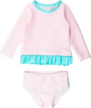 RuffleButts Baby/Toddler Girls Seersucker Long Sleeve Rash Guard Bikini