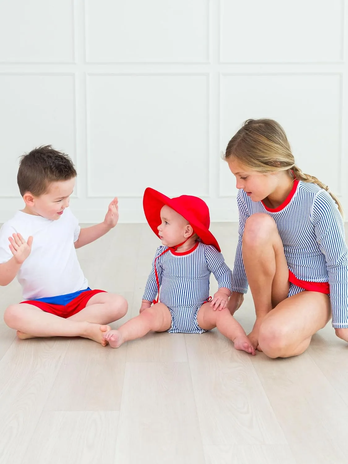 RuffleButts Baby/Toddler Girls Seersucker Long Sleeve Rash Guard Bikini