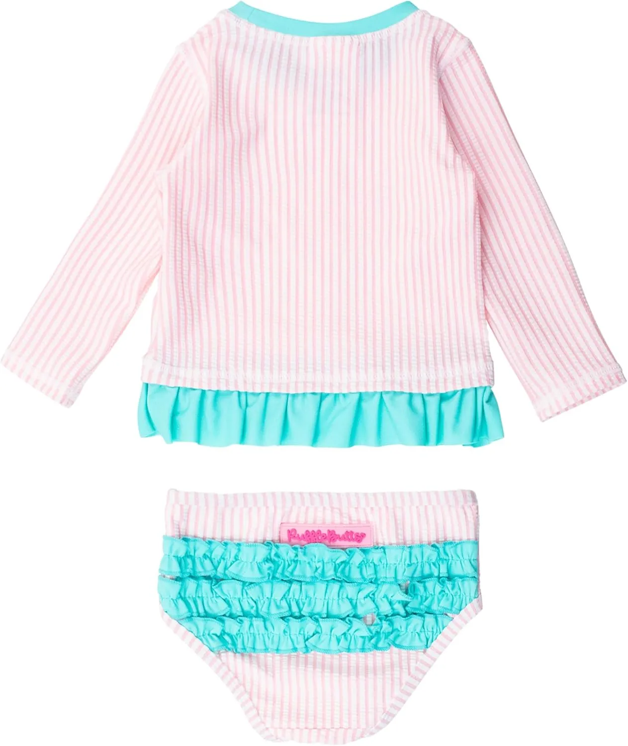 RuffleButts Baby/Toddler Girls Seersucker Long Sleeve Rash Guard Bikini