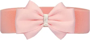 Women's Elastic Bow Belt Wide Rhinestone Stretch Belts Ladies Waist Accessories for Dress Jeans