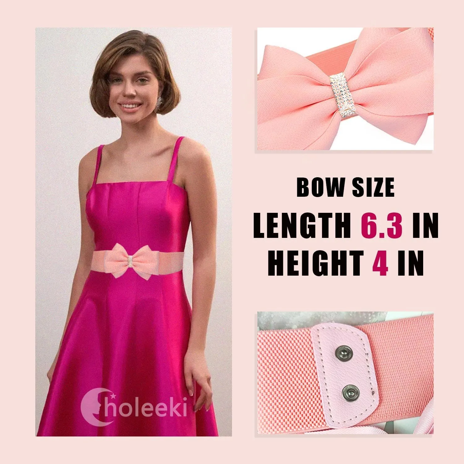 Women's Elastic Bow Belt Wide Rhinestone Stretch Belts Ladies Waist Accessories for Dress Jeans