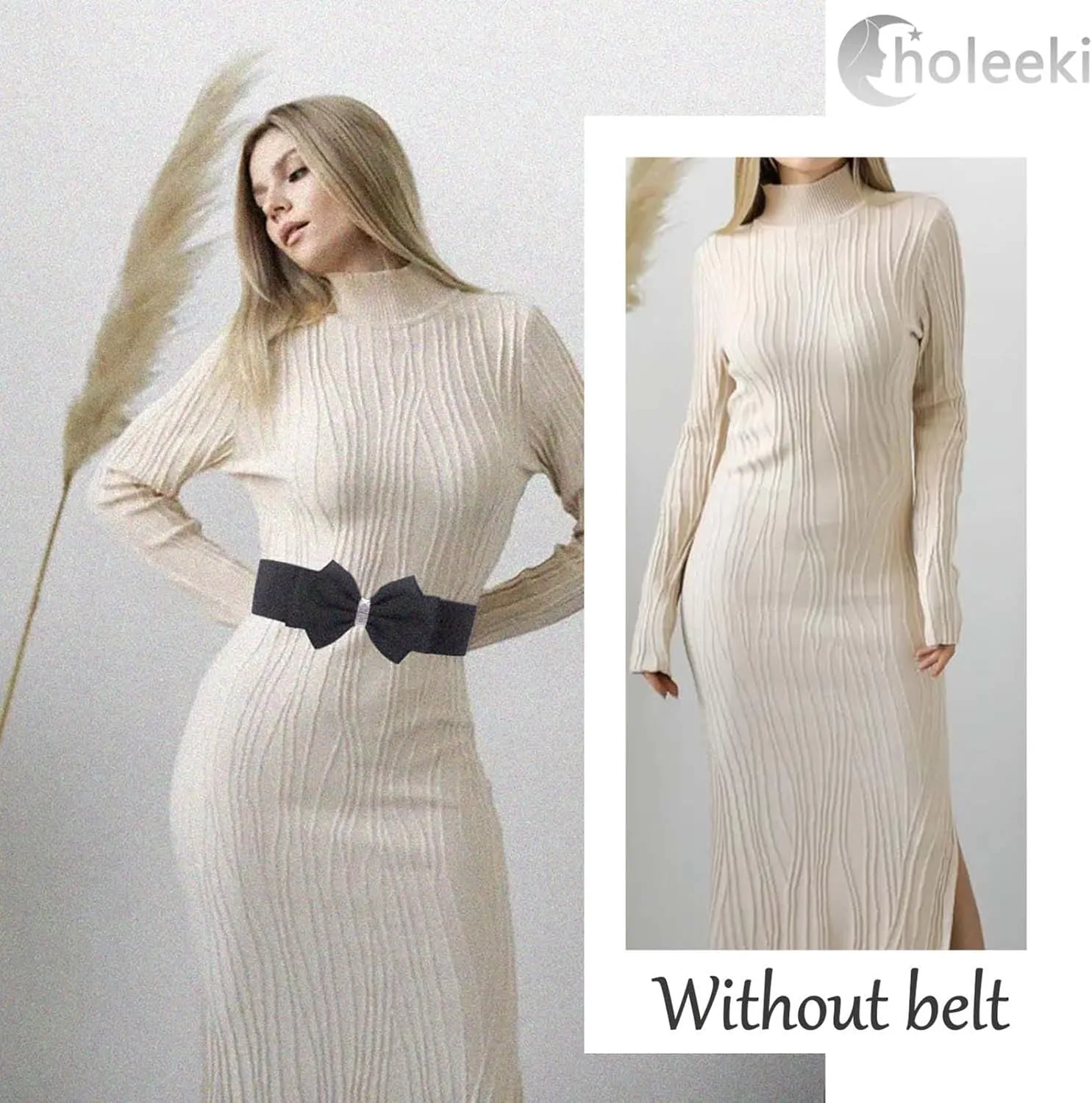 Women's Elastic Bow Belt Wide Rhinestone Stretch Belts Ladies Waist Accessories for Dress Jeans