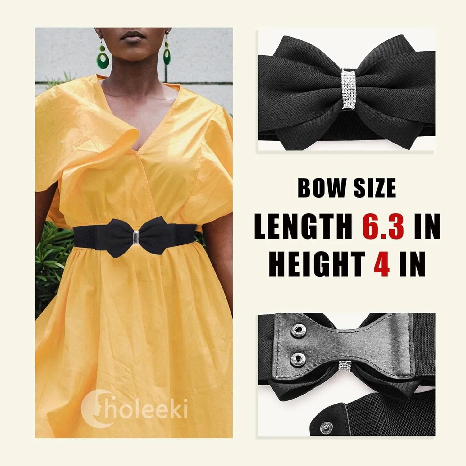 Women's Elastic Bow Belt Wide Rhinestone Stretch Belts Ladies Waist Accessories for Dress Jeans