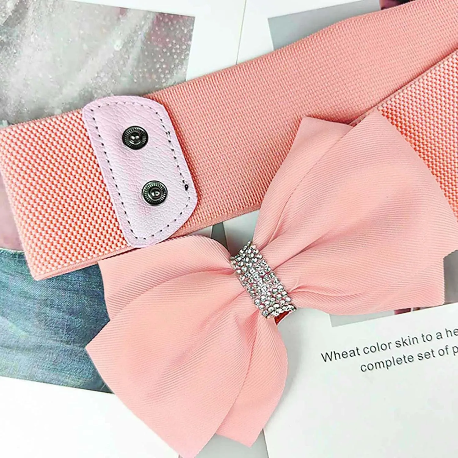 Women's Elastic Bow Belt Wide Rhinestone Stretch Belts Ladies Waist Accessories for Dress Jeans