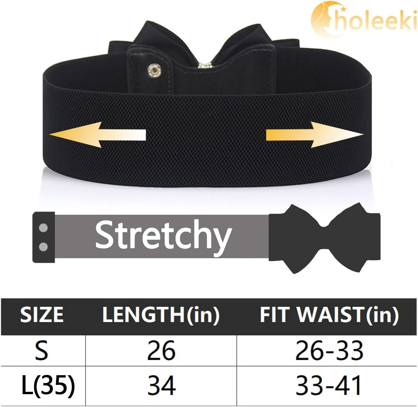 Women's Elastic Bow Belt Wide Rhinestone Stretch Belts Ladies Waist Accessories for Dress Jeans