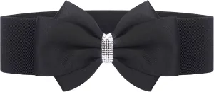 Women's Elastic Bow Belt Wide Rhinestone Stretch Belts Ladies Waist Accessories for Dress Jeans