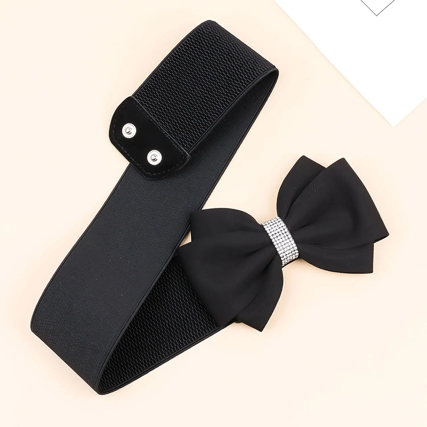 Women's Elastic Bow Belt Wide Rhinestone Stretch Belts Ladies Waist Accessories for Dress Jeans